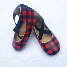 Load image into Gallery viewer, Red &amp; Black Buffalo Plaid Ballet Flats