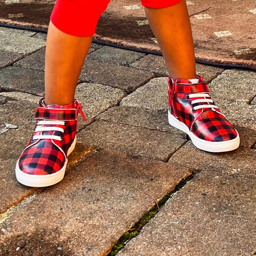 Red & Black Buffalo Plaid High Top Sneaks